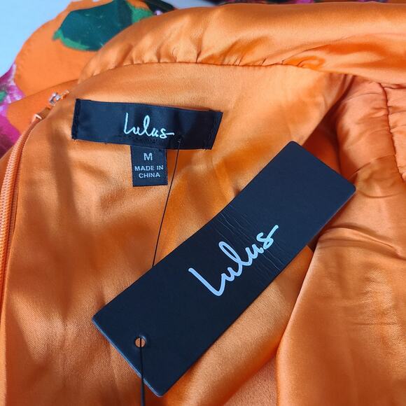 LULU'S Sweetest Song Orange Floral Backless Long Sleeve Romper Medium Summer NEW - Picture 10 of 15